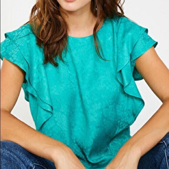 Koton teal textured ruffle short sleeve  t-shirt - Picture 16 of 16